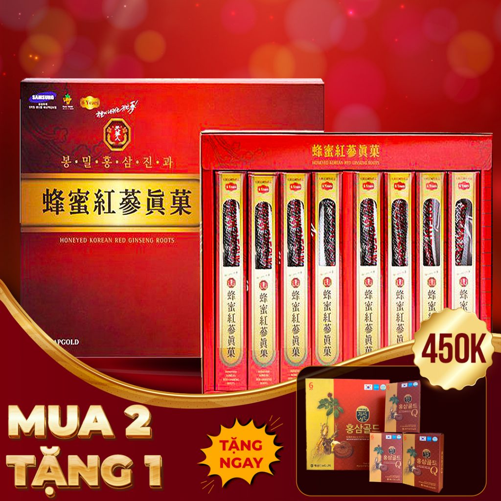 Hồng Sâm Nguyên Củ Tẩm Mật Ong BIO Hàn Quốc Hộp 8 Củ x 30g