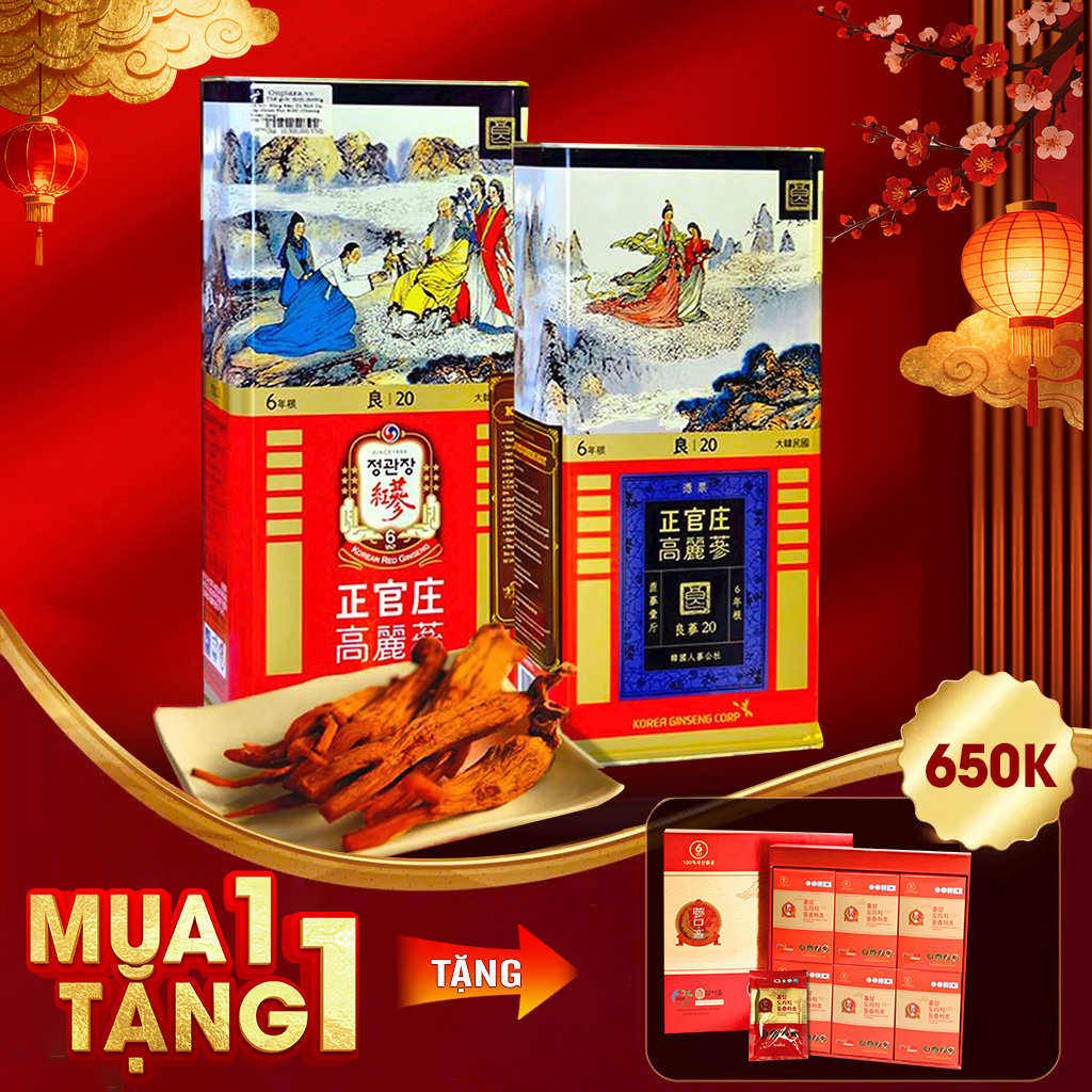 Hồng Sâm Củ Khô Chính Phủ KGC Hộp Thiếc 300g Số 20 (14 Củ)