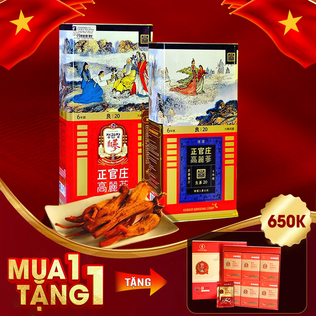 Hồng Sâm Củ Khô Chính Phủ KGC Hộp Thiếc 300g Số 20 (14 Củ)